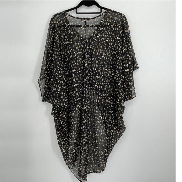 LEITH Kimono Oversized Chiffon Floral Batwing Sheer Coverup Women's Sz XS / S - Picture 2 of 6